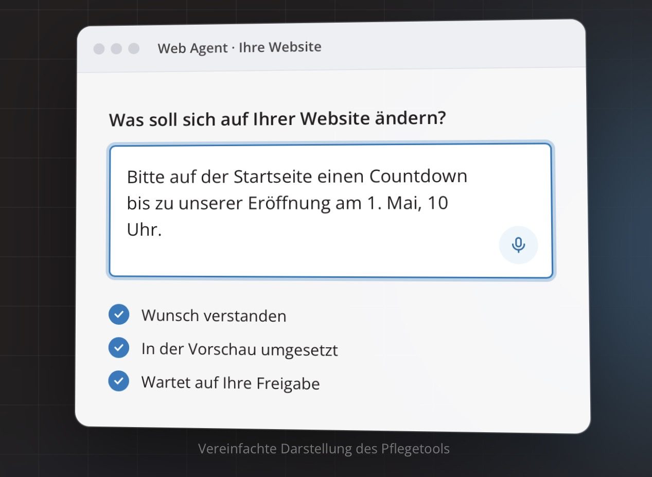 KI-Eingabefeld, mit dem ein Änderungswunsch an die Website abgeschickt wird